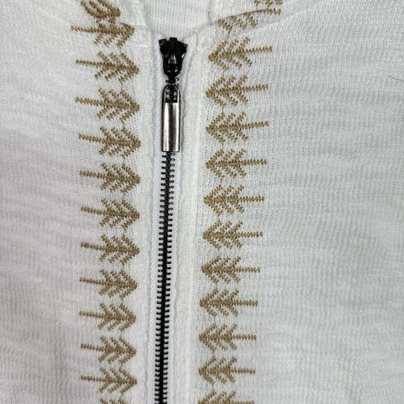 Boho Lagenlook Embroidered Jacket Hoodie Plus 2X White Cotton Floral Butterfly - Picture 3 of 16